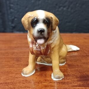Vintage Hagen Renaker Miniature Saint Bernard Dog With Barrel Figurine